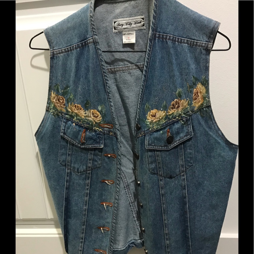 Cute little denim vest with painted flowers